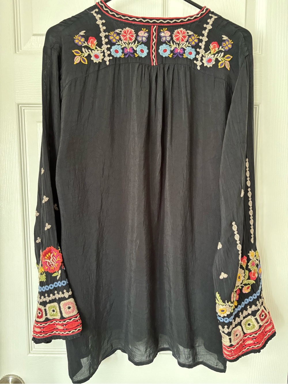 Johnny Was Boho Embroidered Black Peasant Blouse with Tassel Detail - Picture 4 of 4